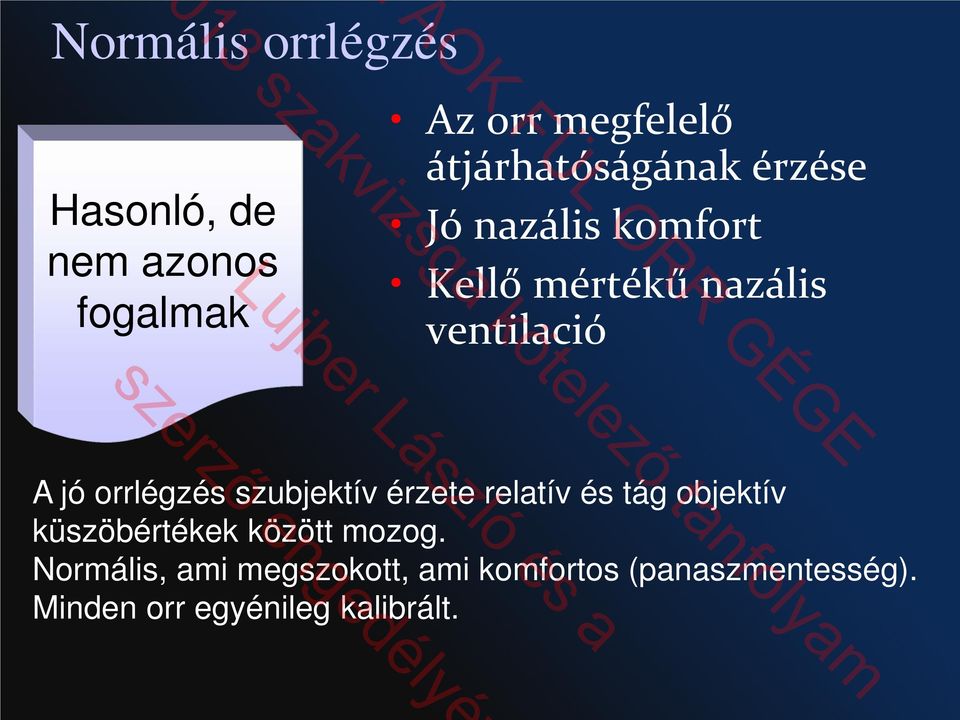 jó orrlégzés szubjektív érzete relatív és tág objektív küszöbértékek között