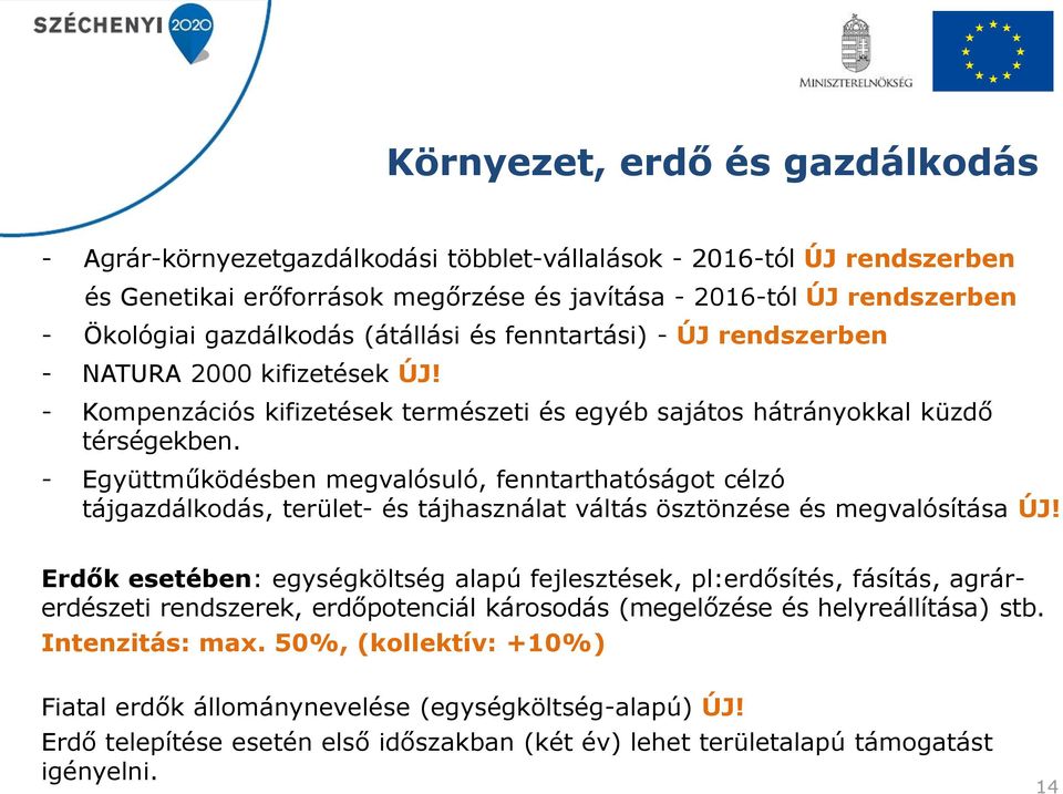 - Együttműködésben megvalósuló, fenntarthatóságot célzó tájgazdálkodás, terület- és tájhasználat váltás ösztönzése és megvalósítása ÚJ!