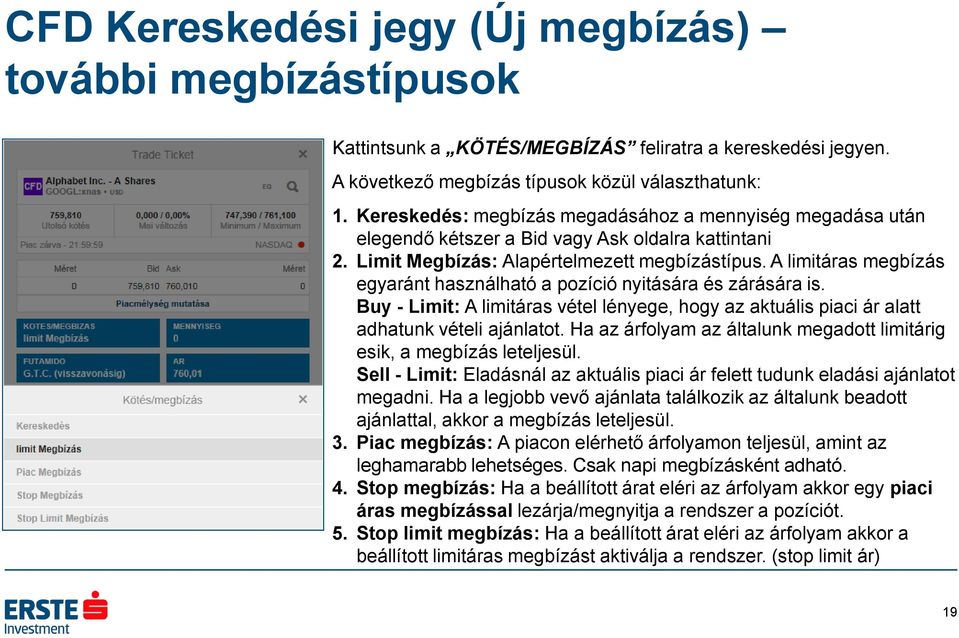 A limitáras megbízás egyaránt használható a pozíció nyitására és zárására is. Buy - Limit: A limitáras vétel lényege, hogy az aktuális piaci ár alatt adhatunk vételi ajánlatot.