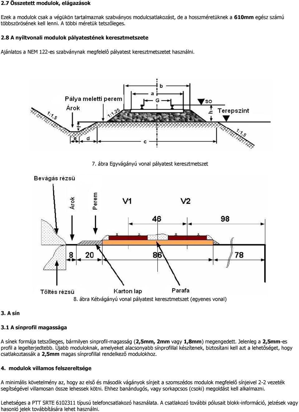 ábra Egyvágányú vonal pályatest keresztmetszet 8. ábra Kétvágányú vonal pályatest keresztmetszet (egyenes vonal) 3. A sín 3.