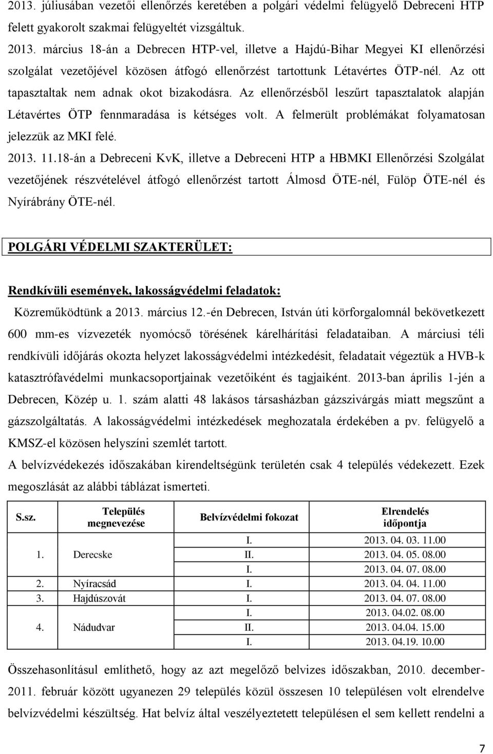 Az ott tapasztaltak nem adnak okot bizakodásra. Az ellenőrzésből leszűrt tapasztalatok alapján Létavértes ÖTP fennmaradása is kétséges volt. A felmerült problémákat folyamatosan jelezzük az MKI felé.