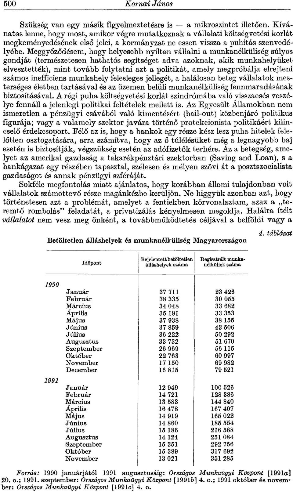 Meggyőződésem, hogy helyesebb nyíltan vállalni a munkanélküliség súlyos gondját (természetesen hathatós segítséget adva azoknak, akik munkahelyüket elvesztették), mint tovább folytatni azt a