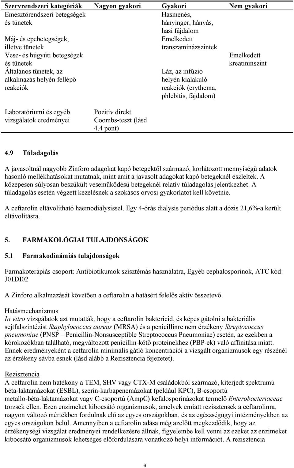 kreatininszint Laboratóriumi és egyéb vizsgálatok eredményei Pozitív direkt Coombs-teszt (lásd 4.4 pont) 4.