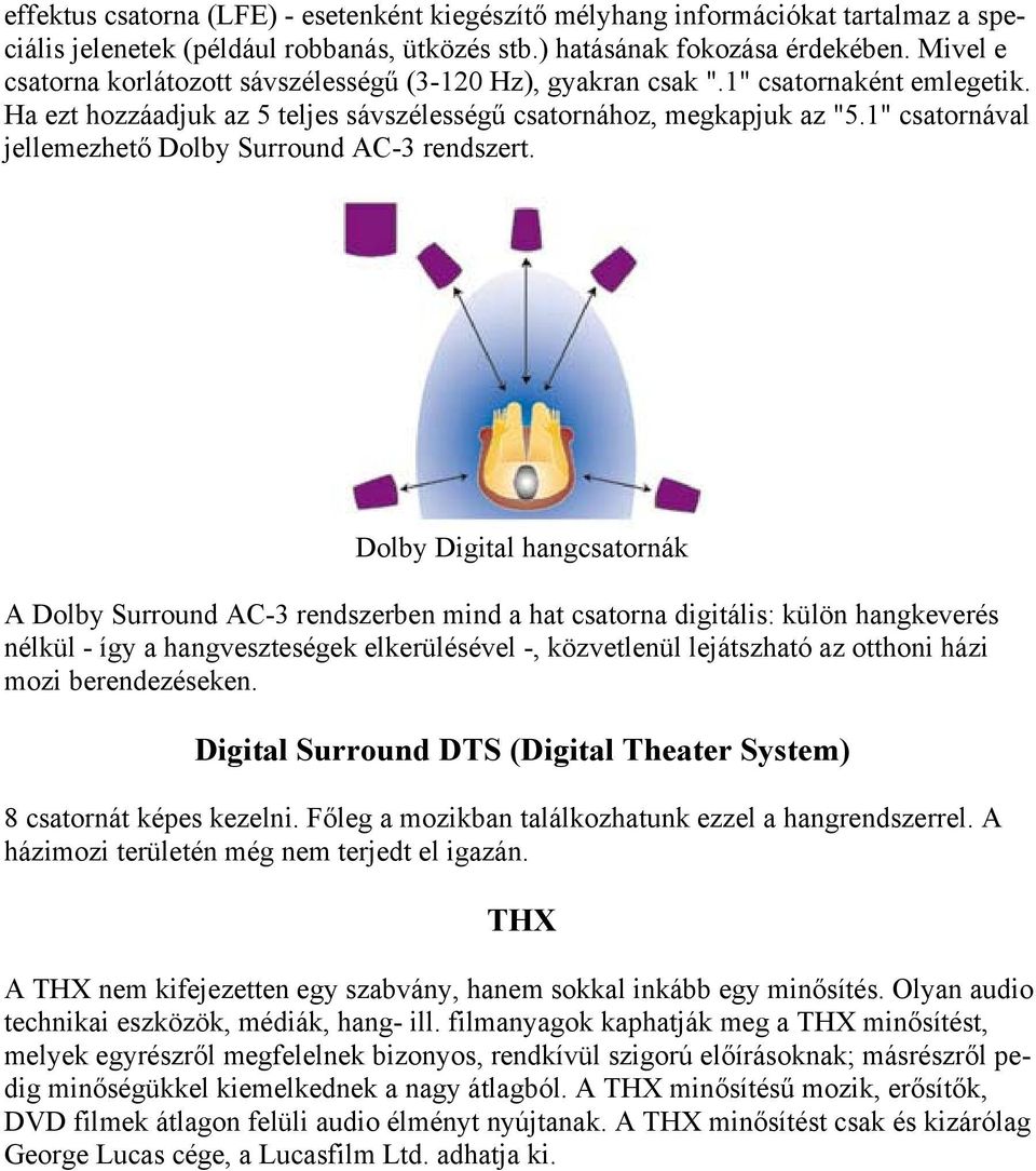 1" csatornával jellemezhető Dolby Surround AC-3 rendszert.