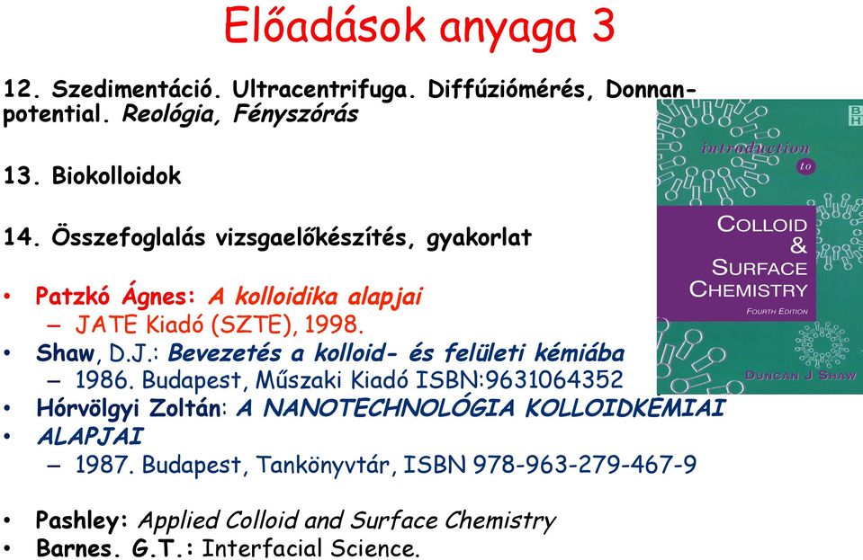 Budapest, Műszaki Kiadó ISBN:9631064352 Hórvölgyi Zoltán: A NANOTECHNOLÓGIA KOLLOIDKÉMIAI ALAPJAI 1987.