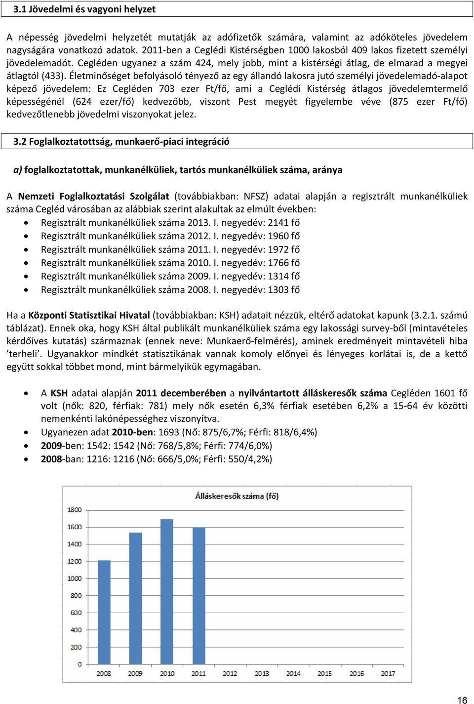 Életminőséget befolyásoló tényező az egy állandó lakosra jutó személyi jövedelemadó-alapot képező jövedelem: Ez Cegléden 703 ezer Ft/fő, ami a Ceglédi Kistérség átlagos jövedelemtermelő képességénél