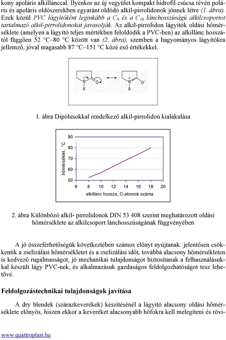 Az alkil-pirrolidon lágyítók oldási hőmérséklete (amelyen a lágyító teljes mértékben feloldódik a PVC-ben) az alkillánc hosszától függően 52 C 80 C között van (2.