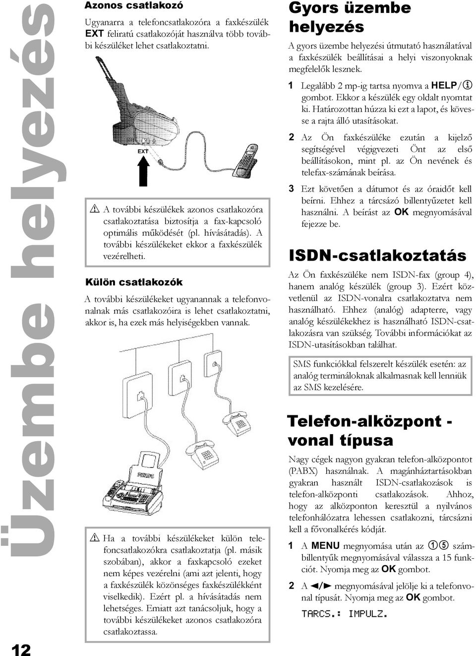 Külön csatlakozók A további készülékeket ugyanannak a telefonvonalnak más csatlakozóira is lehet csatlakoztatni, akkor is, ha ezek más helyiségekben vannak.