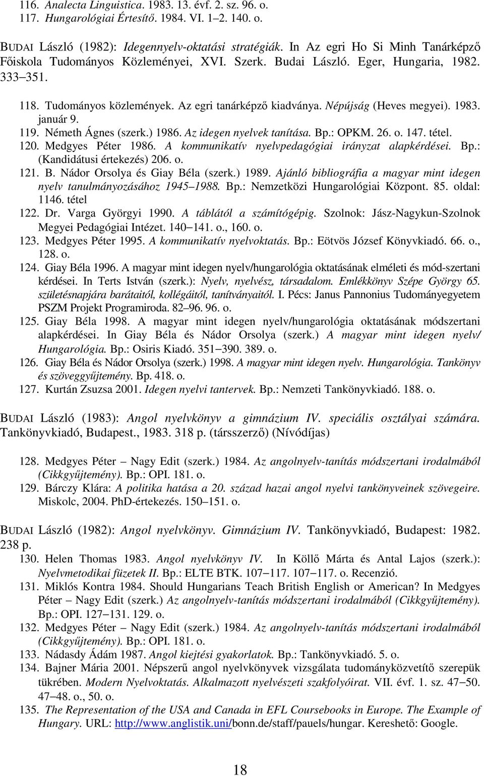 Népújság (Heves megyei). 1983. január 9. 119. Németh Ágnes (szerk.) 1986. Az idegen nyelvek tanítása. Bp.: OPKM. 26. o. 147. tétel. 120. Medgyes Péter 1986.