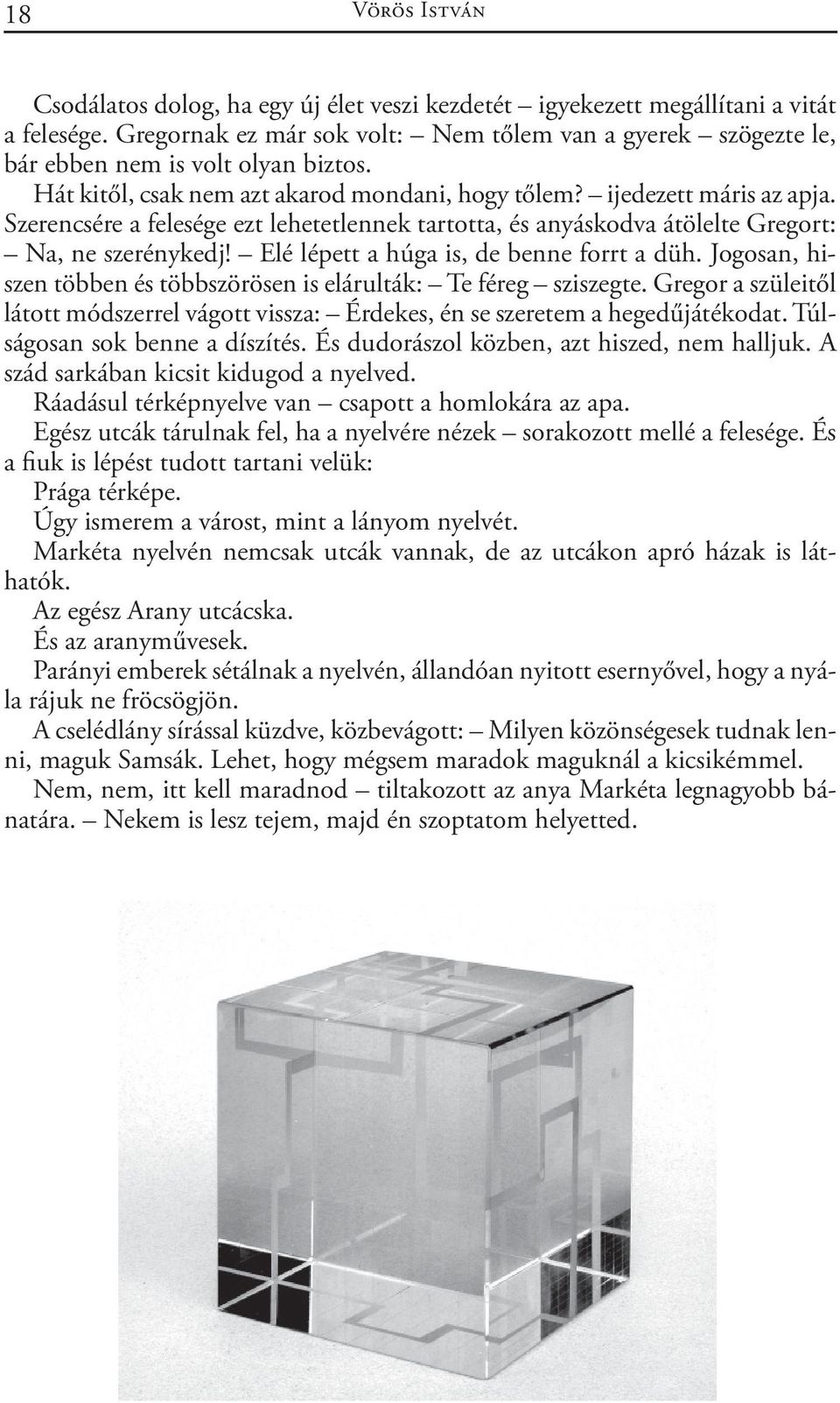 Szerencsére a felesége ezt lehetetlennek tartotta, és anyáskodva átölelte Gregort: Na, ne szerénykedj! Elé lépett a húga is, de benne forrt a düh.