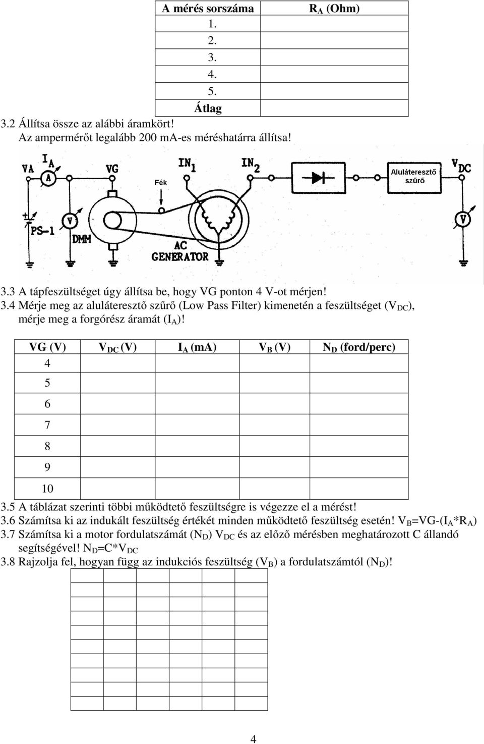 VG (V) V DC (V) I A (ma) V B (V) N D (ford/perc) 6 7 8 9 0. A táblázat szerinti többi működtető feszültségre is végezze el a mérést!