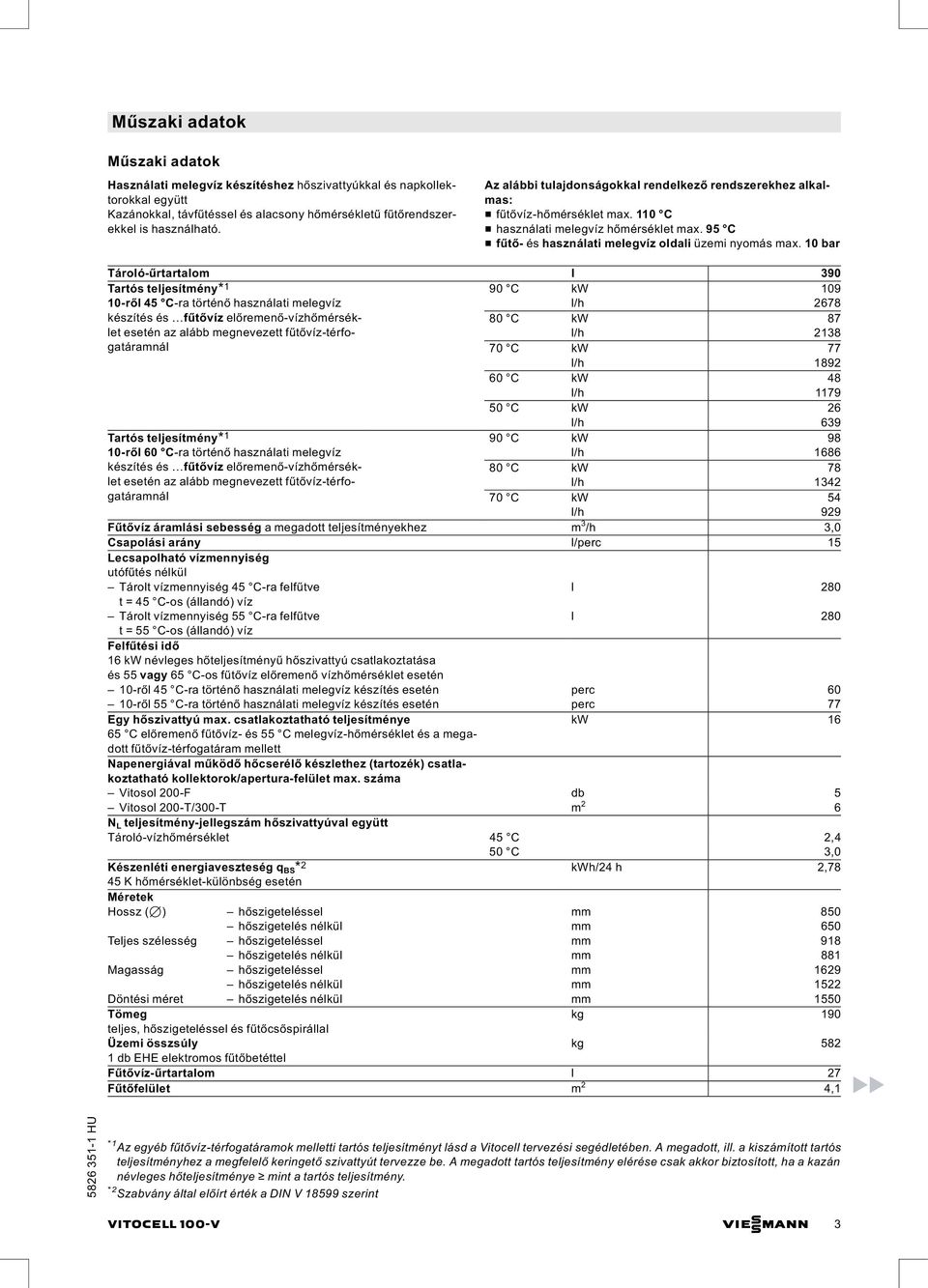 10 bar Tartós teljesítmény* 1 90 C kw 109 10-ről 45 C-ra történő használati melegvíz l/h 2678 készítés és fűtővíz előremenő-vízhőmérséklet 80 C kw 87 esetén az alább megnevezett fűtővíz-térfo- l/h