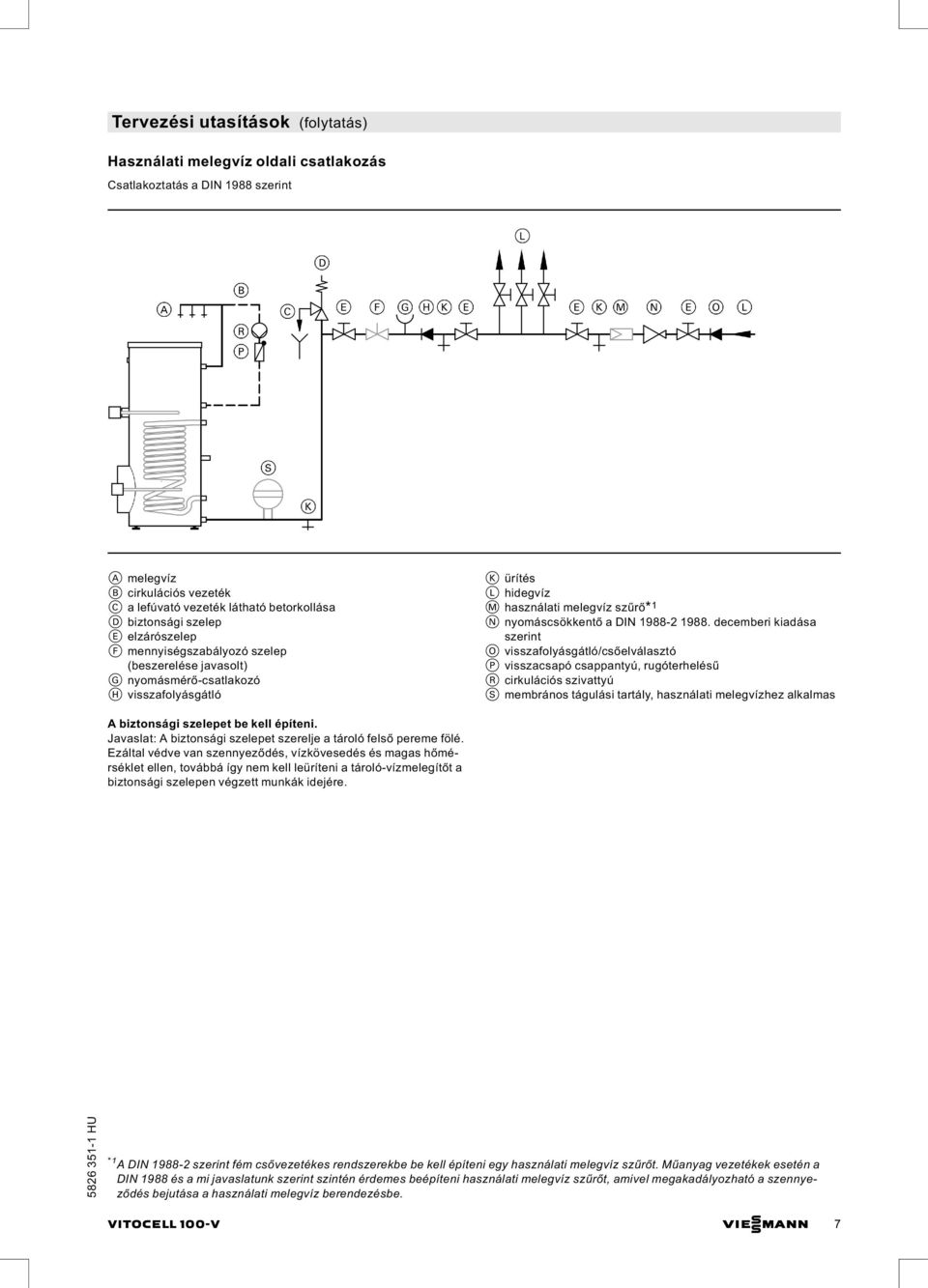 1988. decemberi kiadása szerint O visszafolyásgátló/csőelválasztó P visszacsapó csappantyú, rugóterhelésű R cirkulációs szivattyú S membrános tágulási tartály, használati melegvízhez alkalmas A