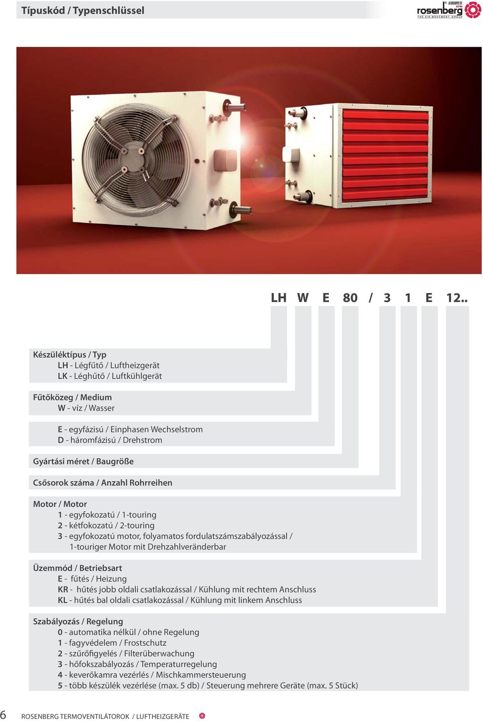 Baugröße Csősorok száma / Anzahl Rohrreihen Motor / Motor 1 - egyfokozatú / 1-touring 2 - kétfokozatú / 2-touring 3 - egyfokozatú motor, folyamatos fordulatszámszabályozással / 1-touriger Motor mit