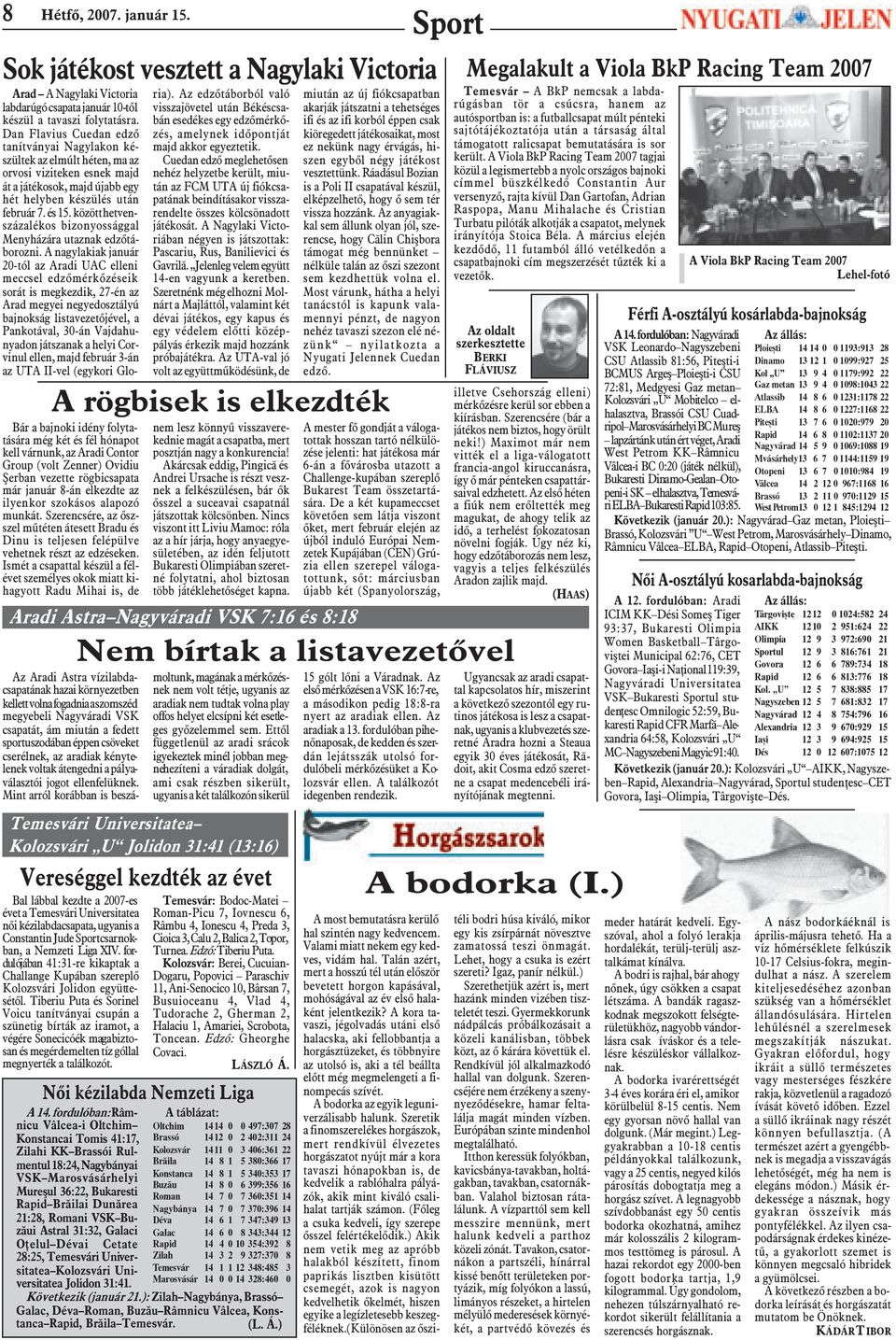 2007-es évet a Temesvári Universitatea nõi kézilabdacsapata, ugyanis a Constantin Jude Sportcsarnokban, a Nemzeti Liga XIV.