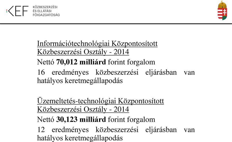 keretmegállapodás Üzemeltetés-technológiai Központosított Közbeszerzési Osztály - 2014