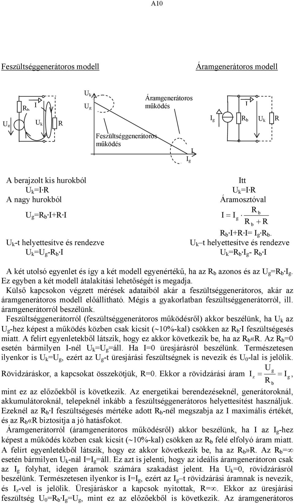 Külső kapcsokon végzett mérések adataiól akár a feszültséggenerátoros, akár az áramgenerátoros modell előállítható. Mégis a gyakorlatan feszültséggenerátorról, ill. áramgenerátorról eszélünk.