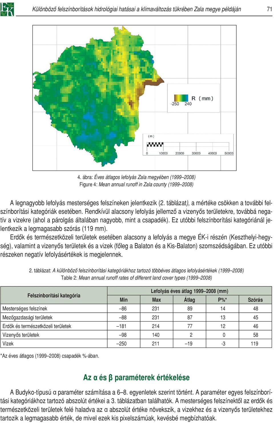 táblázat), a mértéke csökken a további felszínborítási kategóriák esetében.