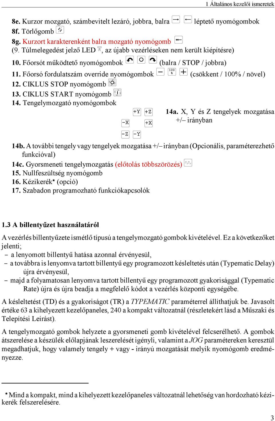 CIKLUS STOP nyomógomb 13. CIKLUS START nyomógomb 14. Tengelymozgató nyomógombok 14a. X, Y és Z tengelyek mozgatása +/ irányban 14b.