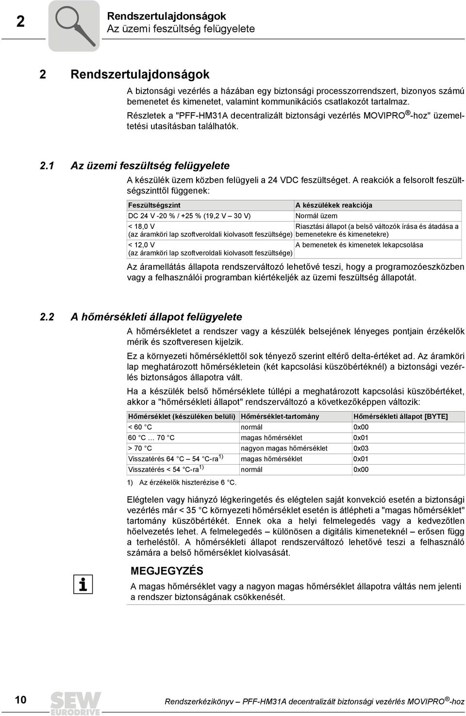 1 Az üzemi feszültség felügyelete A készülék üzem közben felügyeli a 24 VDC feszültséget.