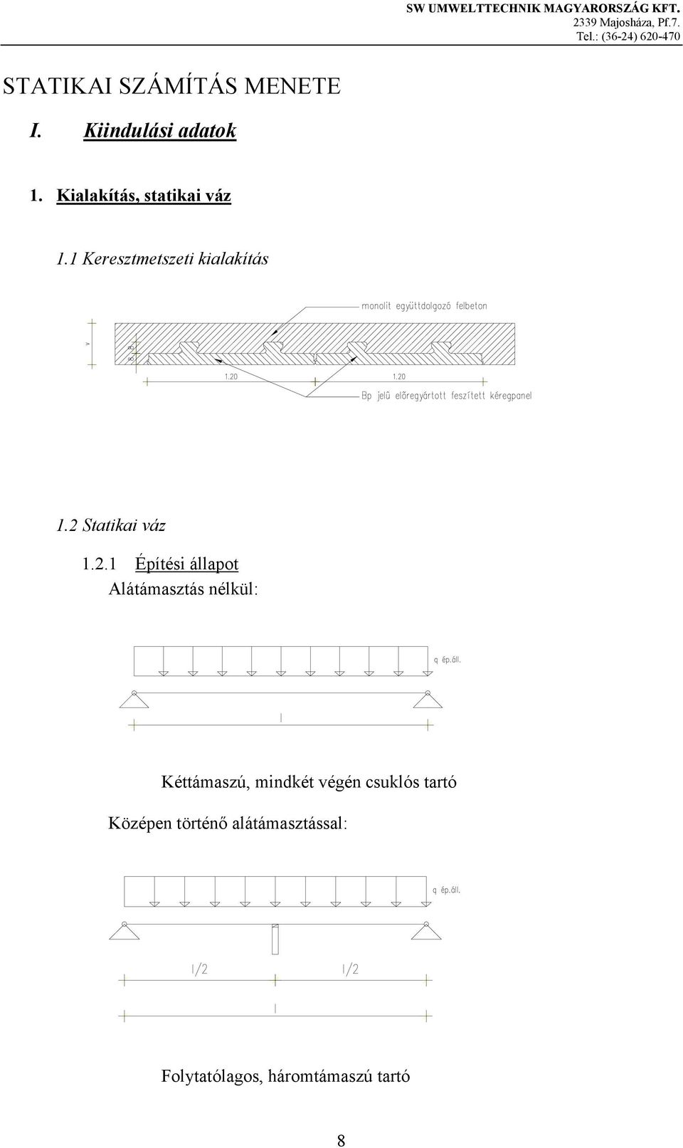 2 Statikai váz 1.2.1 Építési állapot Alátámasztás nélkül: