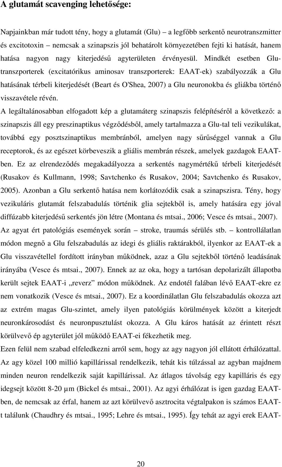 Mindkét esetben Glutranszporterek (excitatórikus aminosav transzporterek: EAAT-ek) szabályozzák a Glu hatásának térbeli kiterjedését (Beart és O'Shea, 2007) a Glu neuronokba és gliákba történı