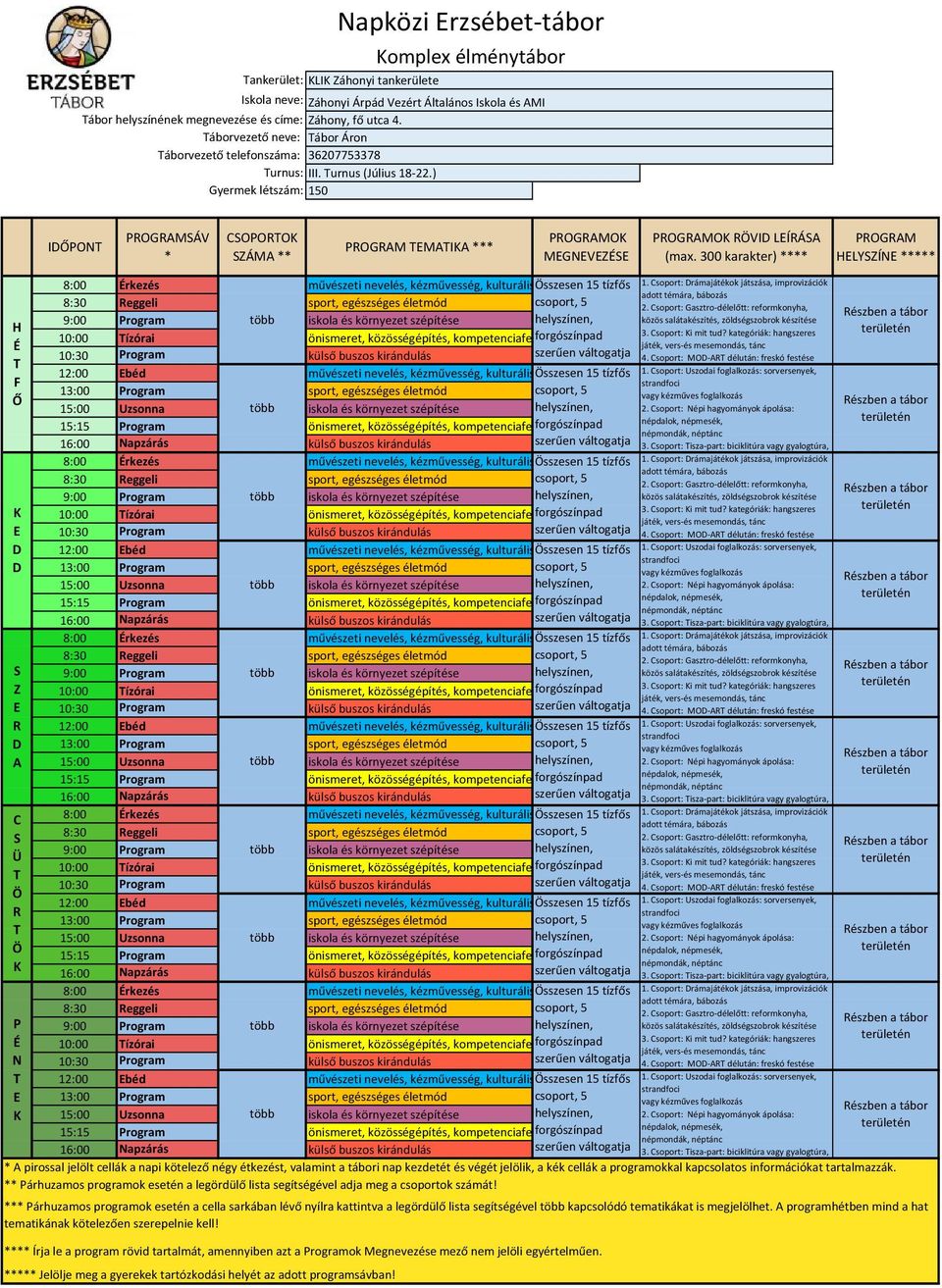 00 karakter) OGM LYÍ 8:00 rkezés művészeti nevelés, kézművesség, kulturálissszesen 5 tízfős. soport: rámajátékok játszása, improvizációk sport, egészséges életmód.