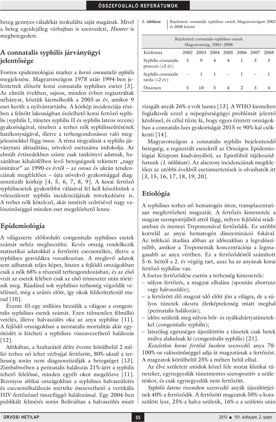 Magyarországon 1978 után 1994-ben jelentettek először korai connatalis syphilises esetet [3].