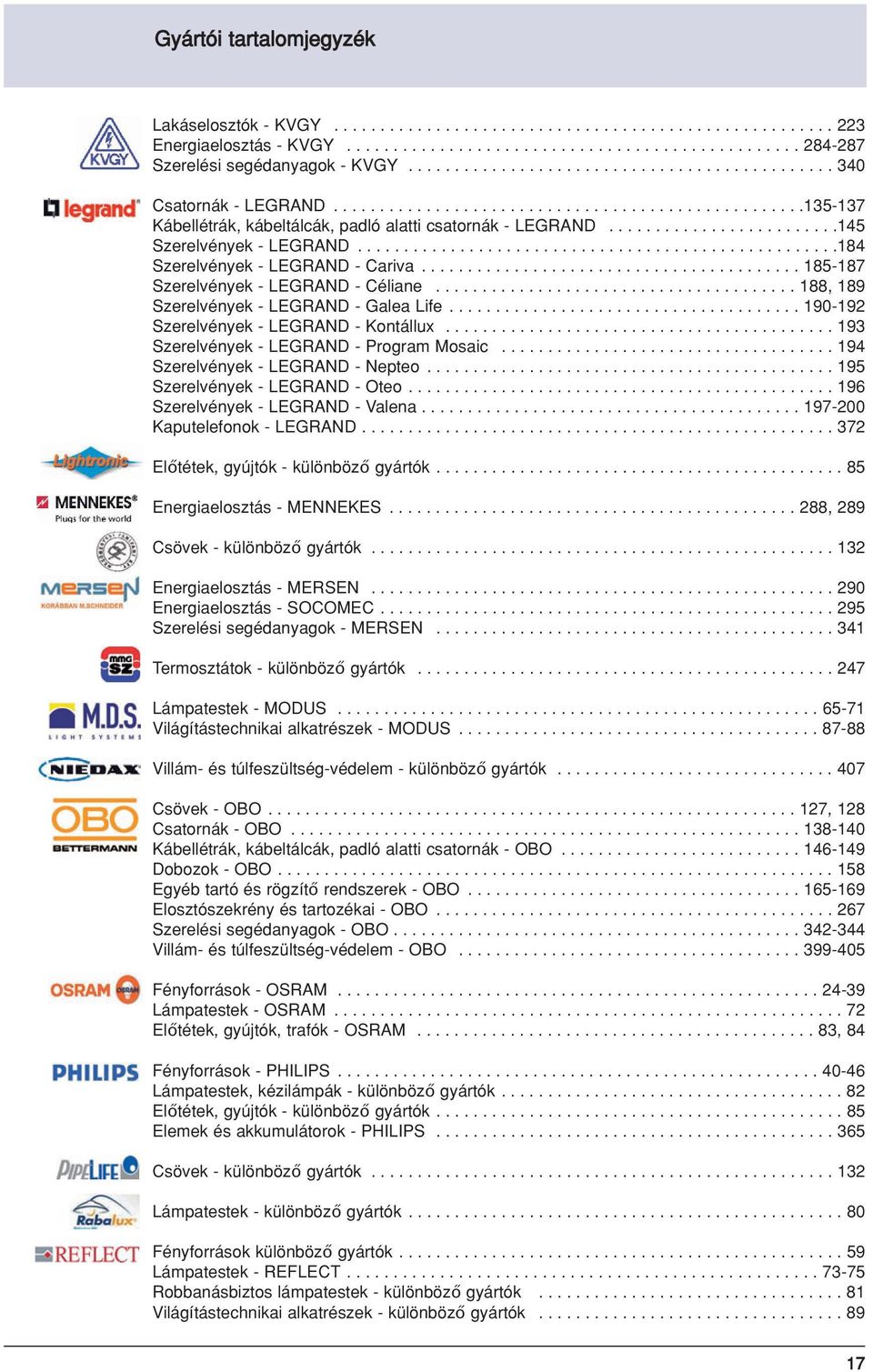 ........................145 Szerelvények - LEGRAND....................................................184 Szerelvények - LEGRAND - Cariva......................................... 185-187 Szerelvények - LEGRAND - Céliane.