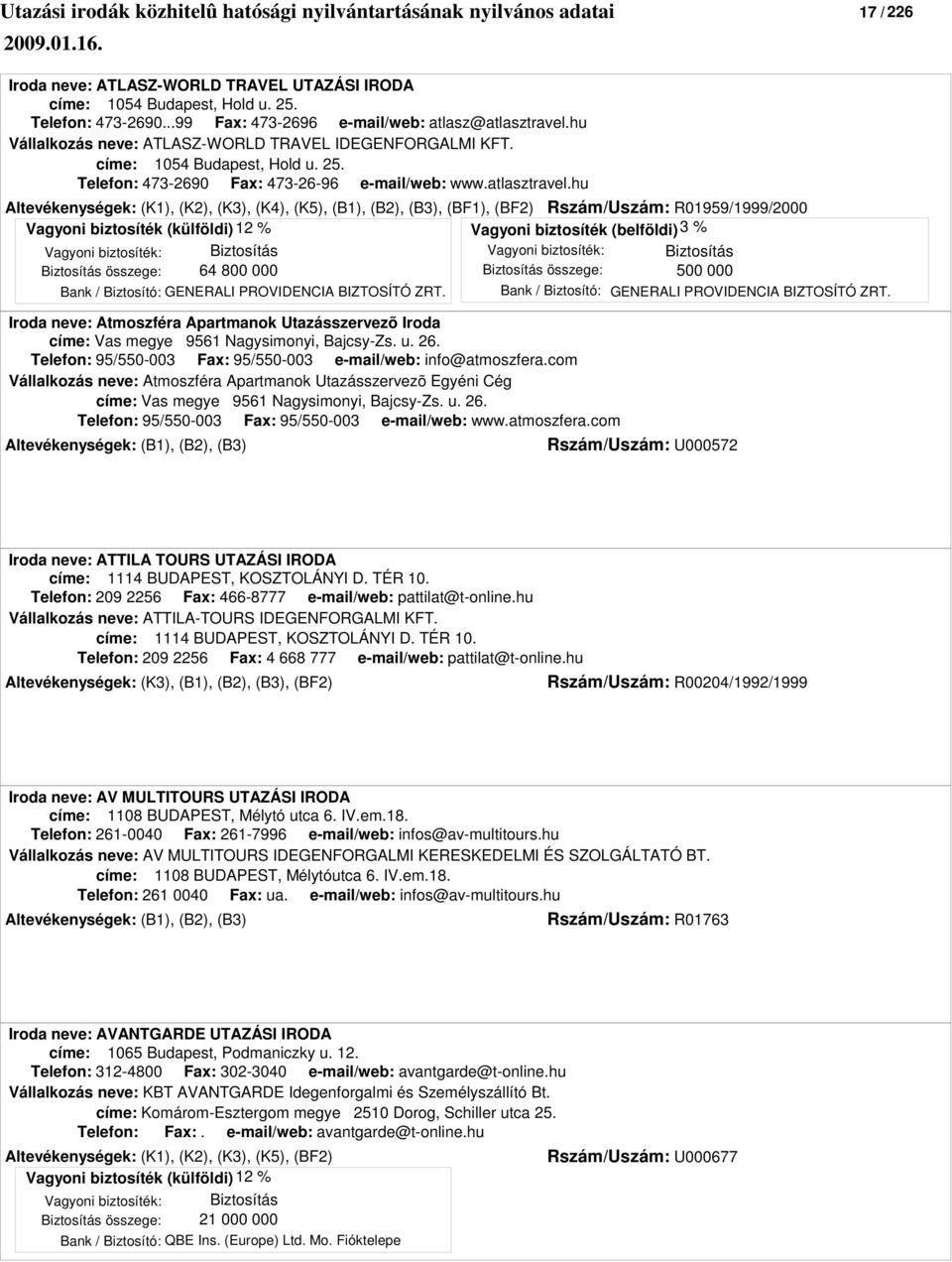 hu Altevékenységek: (K1), (K2), (K3), (K4), (K5), (B1), (B2), (B3), (BF1), (BF2) Rszám/Uszám: R01959/1999/2000 Biztosítás összege: 64 800 000 Bank / Biztosító: GENERALI PROVIDENCIA BIZTOSÍTÓ ZRT.