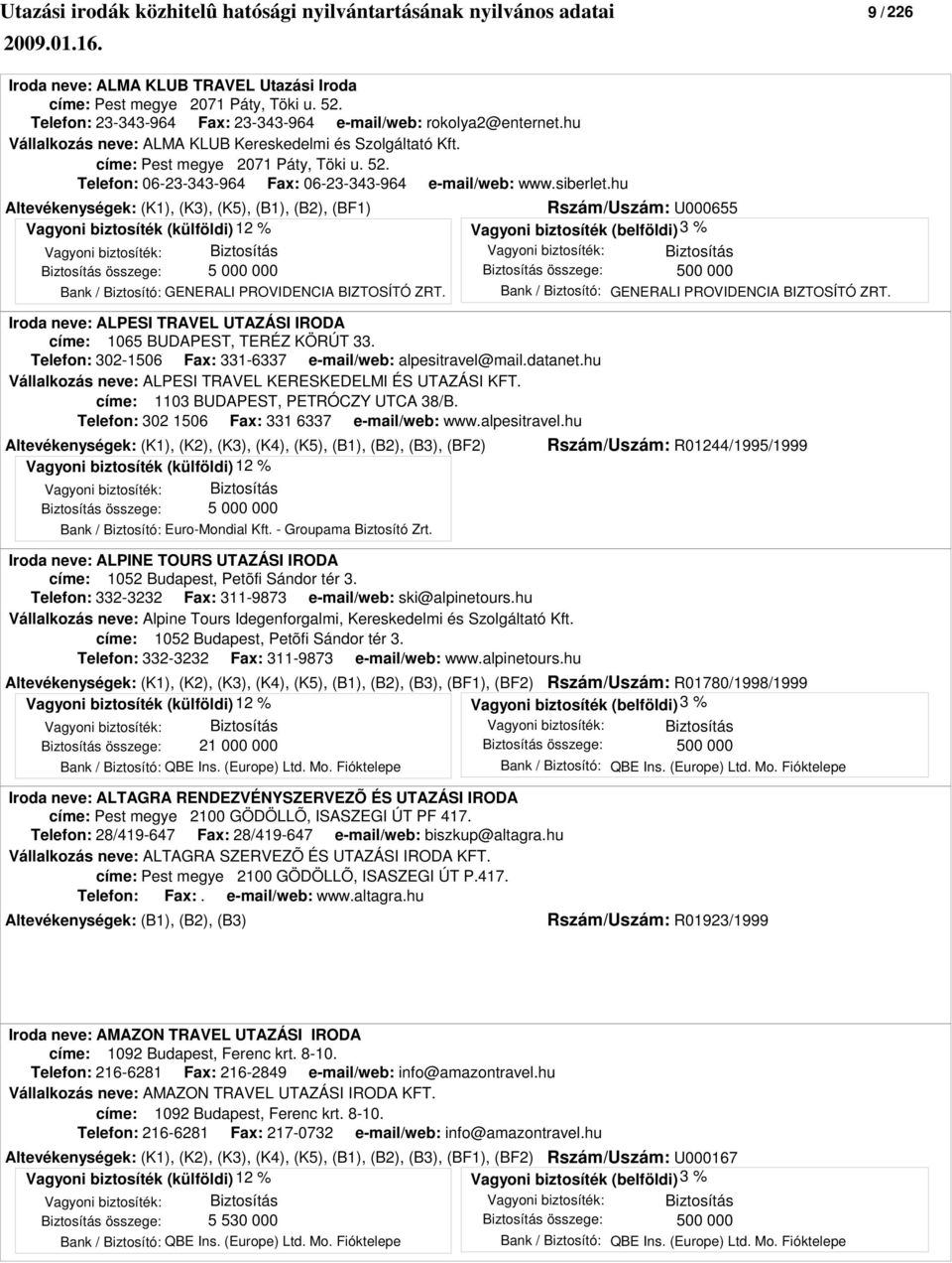 hu Altevékenységek: (K1), (K3), (K5), (B1), (B2), (BF1) Rszám/Uszám: U000655 Bank / Biztosító: GENERALI PROVIDENCIA BIZTOSÍTÓ ZRT.