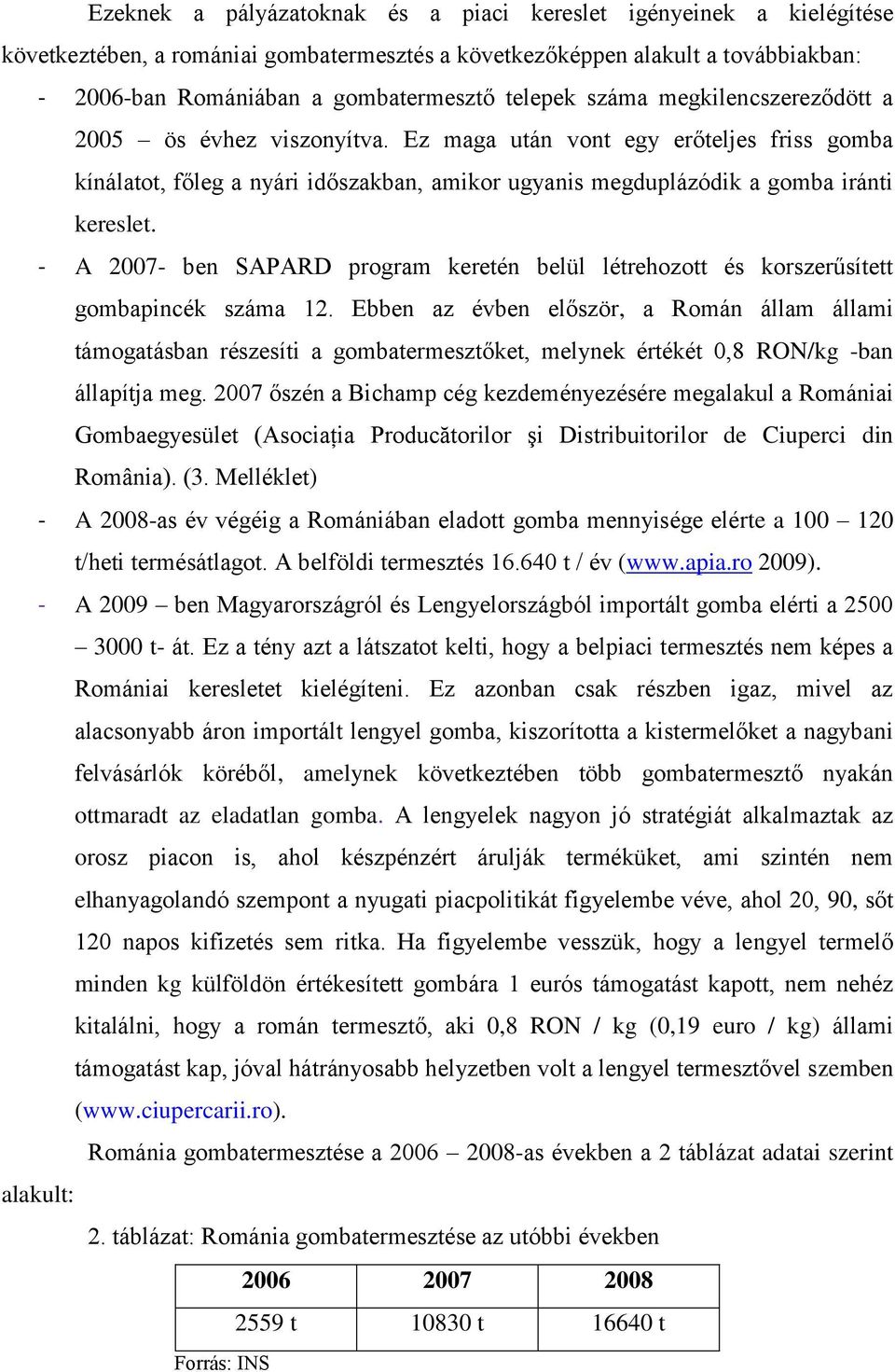 - A 2007- ben SAPARD program keretén belül létrehozott és korszerűsített gombapincék száma 12.