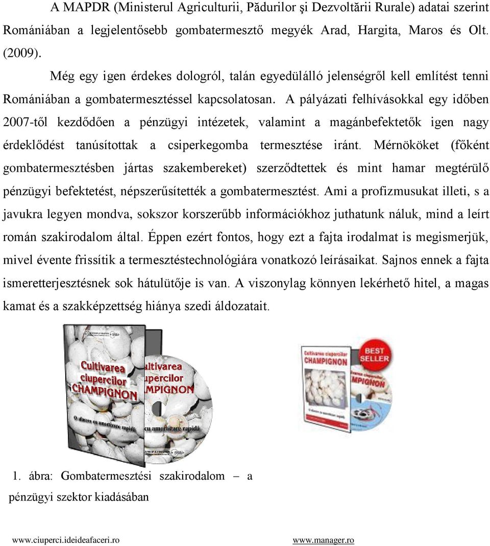 A pályázati felhívásokkal egy időben 2007-től kezdődően a pénzügyi intézetek, valamint a magánbefektetők igen nagy érdeklődést tanúsítottak a csiperkegomba termesztése iránt.