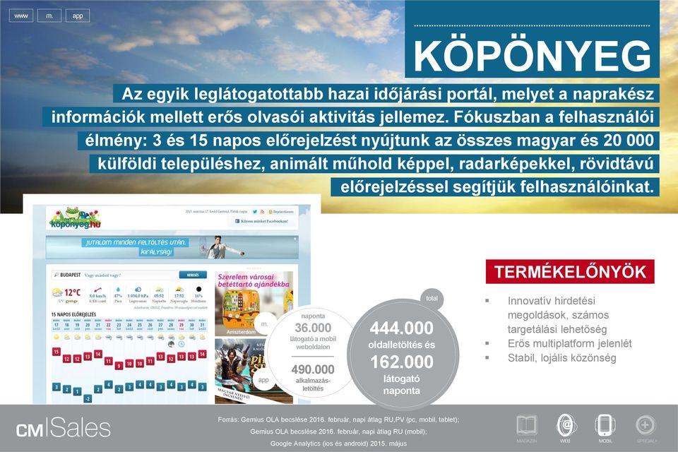 segítjük felhasználóinkat. m. app 36.000 látogató a mobil weboldalon 490.000 alkalmazásletöltés 444.000 oldalletöltés és 162.