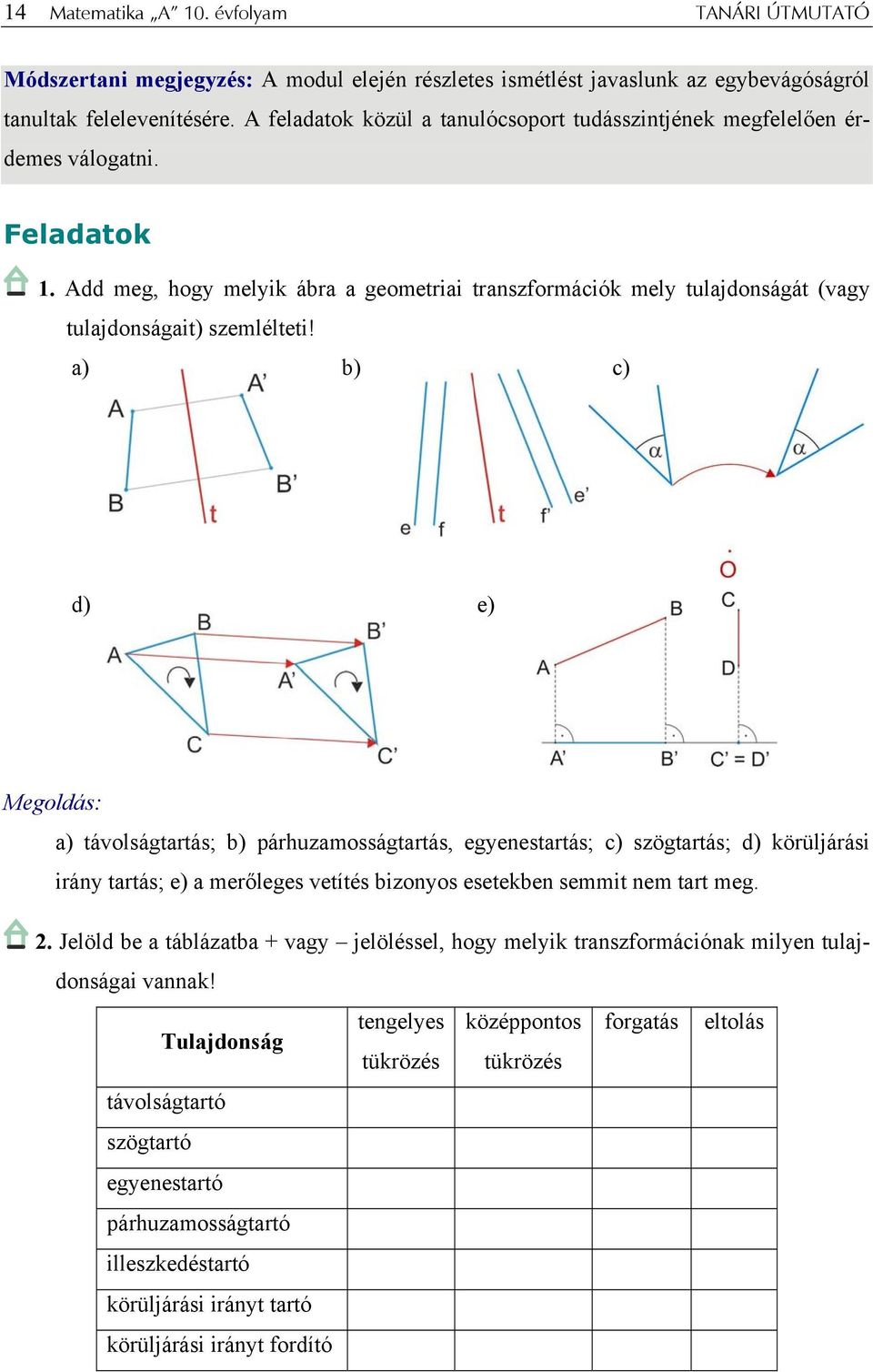 Add meg, hogy melyik ábra a geometriai transzformációk mely tulajdonságát (vagy tulajdonságait) szemlélteti!