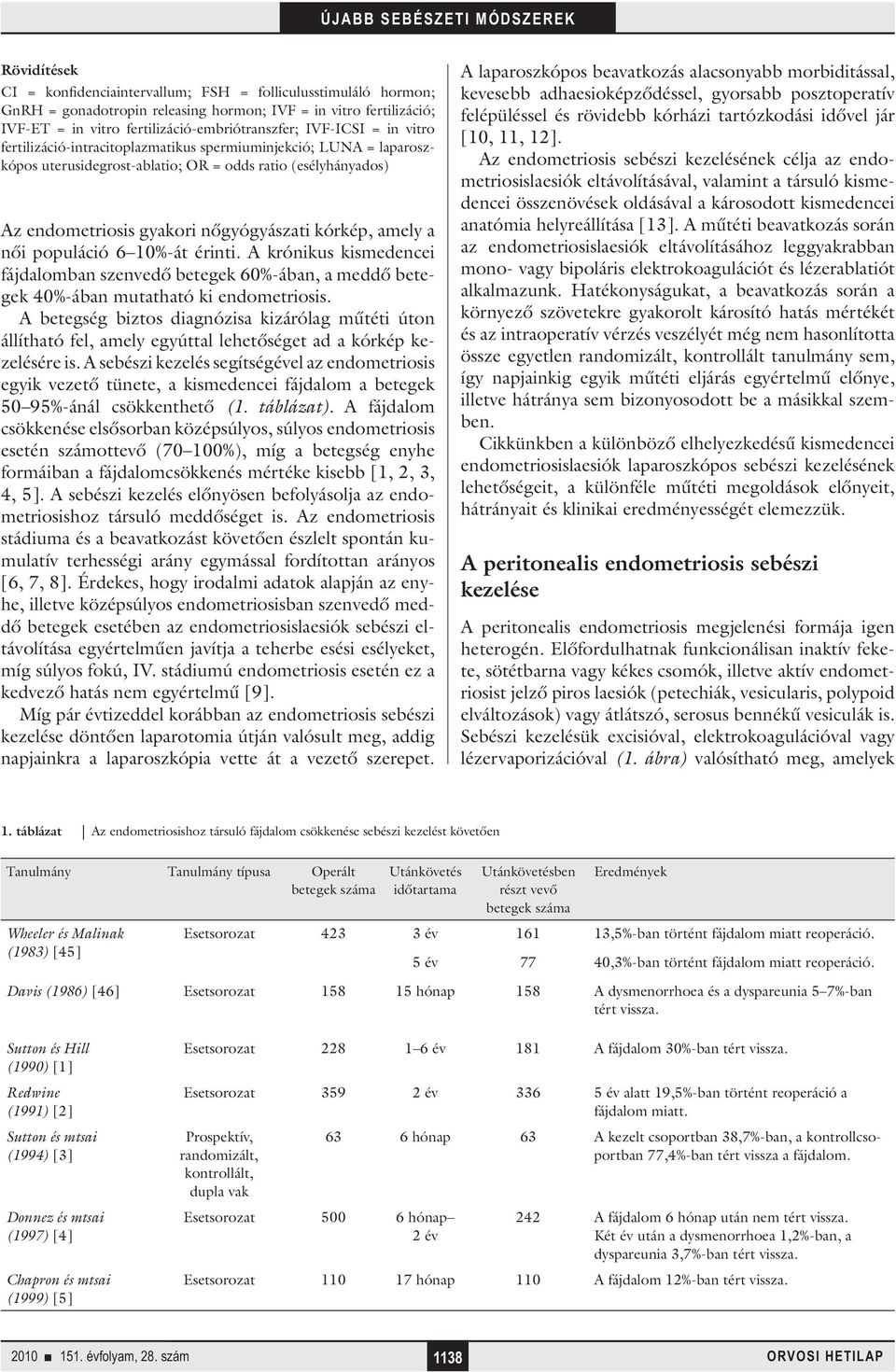 populáció 6 10%-át érinti. A krónikus kismedencei fájdalomban szenvedő betegek 60%-ában, a meddő betegek 40%-ában mutatható ki endometriosis.