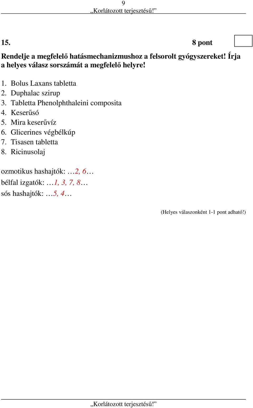 Duphalac szirup 3. Tabletta Phenolphthaleini composita 4. Keserűsó 5. Mira keserűvíz 6.