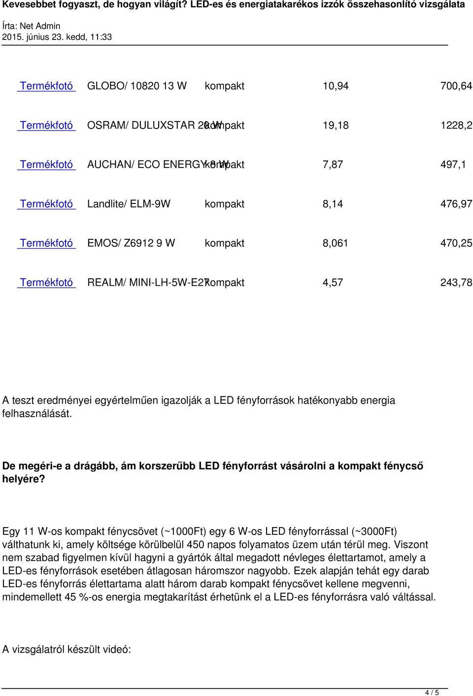 De megéri-e a drágább, ám korszerűbb LED fényforrást vásárolni a kompakt fénycső helyére?