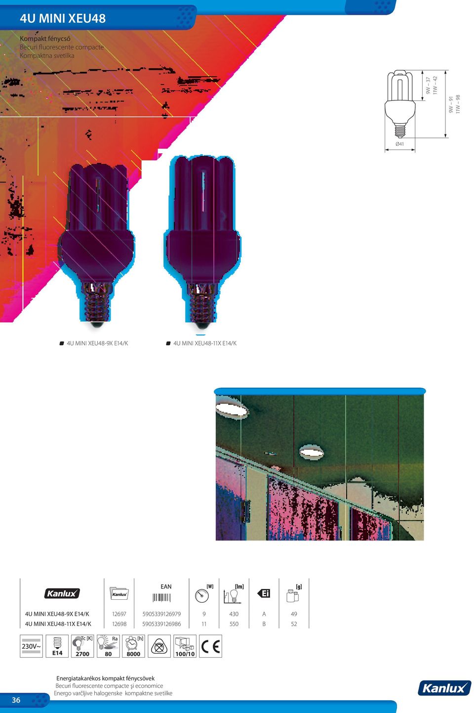 A 49 4U MINI XEU48-11X E14/K 12698 5905339126986 11 550 B 52 2700 80 8000 100/10 36 Energiatakarékos