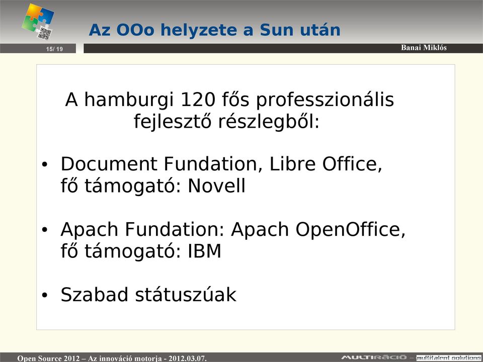 Fundation, Libre Office, fő támogató: Novell Apach