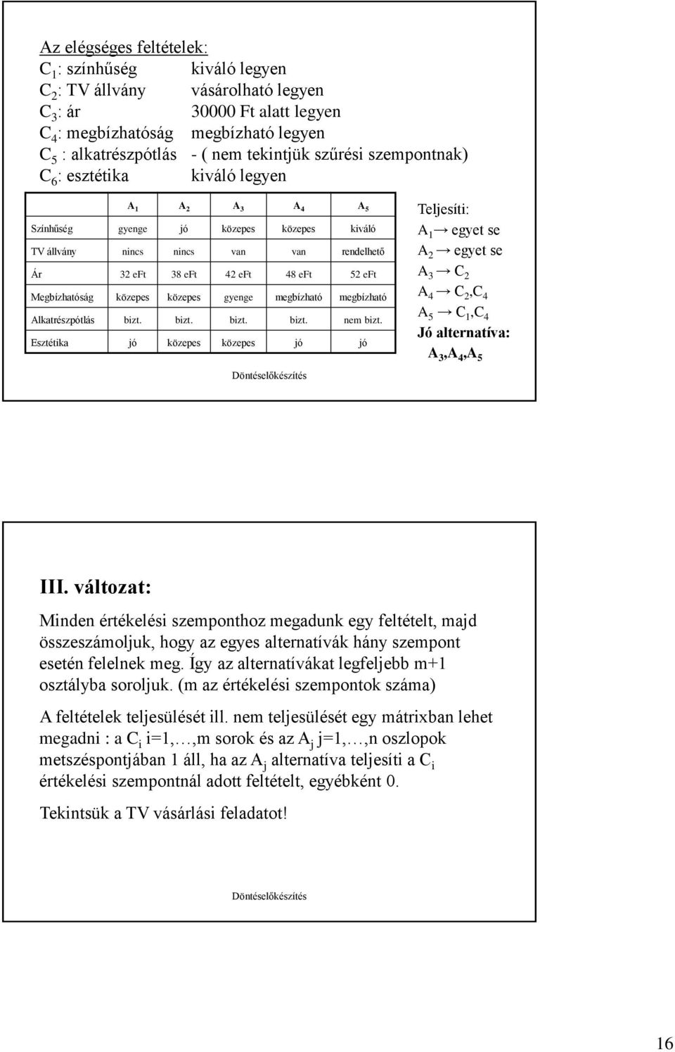 közepes gyenge megbízható megbízható Alkatrészpótlás bizt. bizt. bizt. bizt. nem bizt.