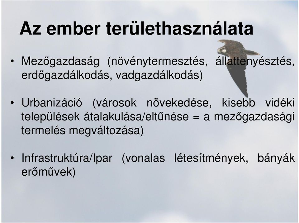 növekedése, kisebb vidéki települések átalakulása/eltűnése = a