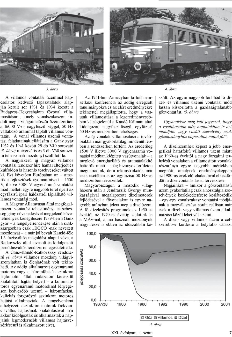 először üzemszerűen a 16000 V-os nagyfeszültséggel, 50 Hz váltakozó árammal táplált villamos vontatás.