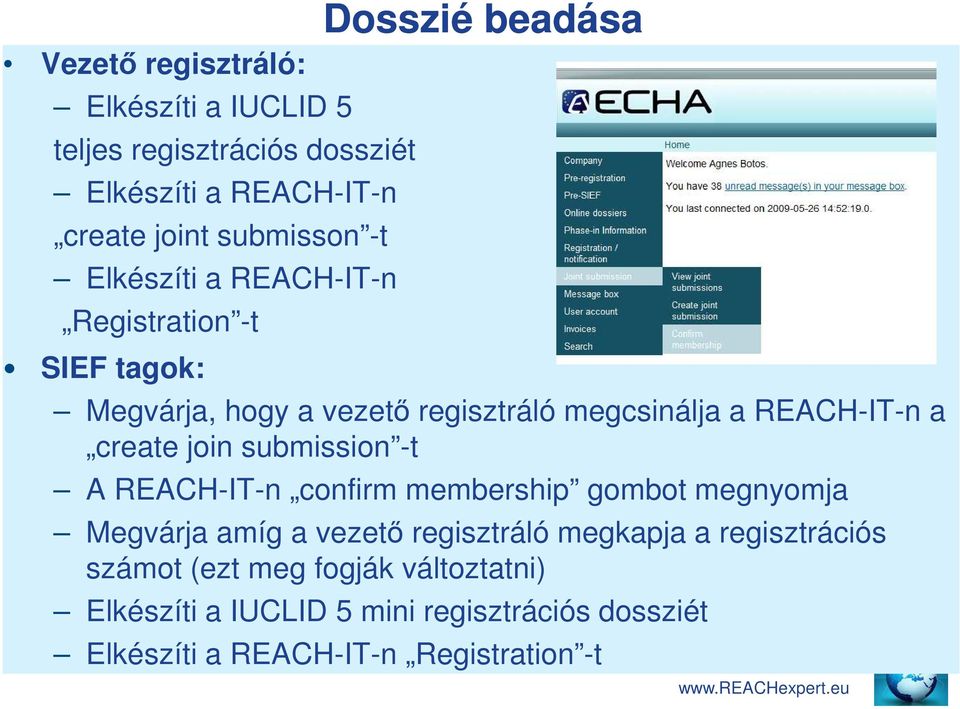 REACH-IT-n a create join submission -t A REACH-IT-n confirm membership gombot megnyomja Megvárja amíg a vezető regisztráló