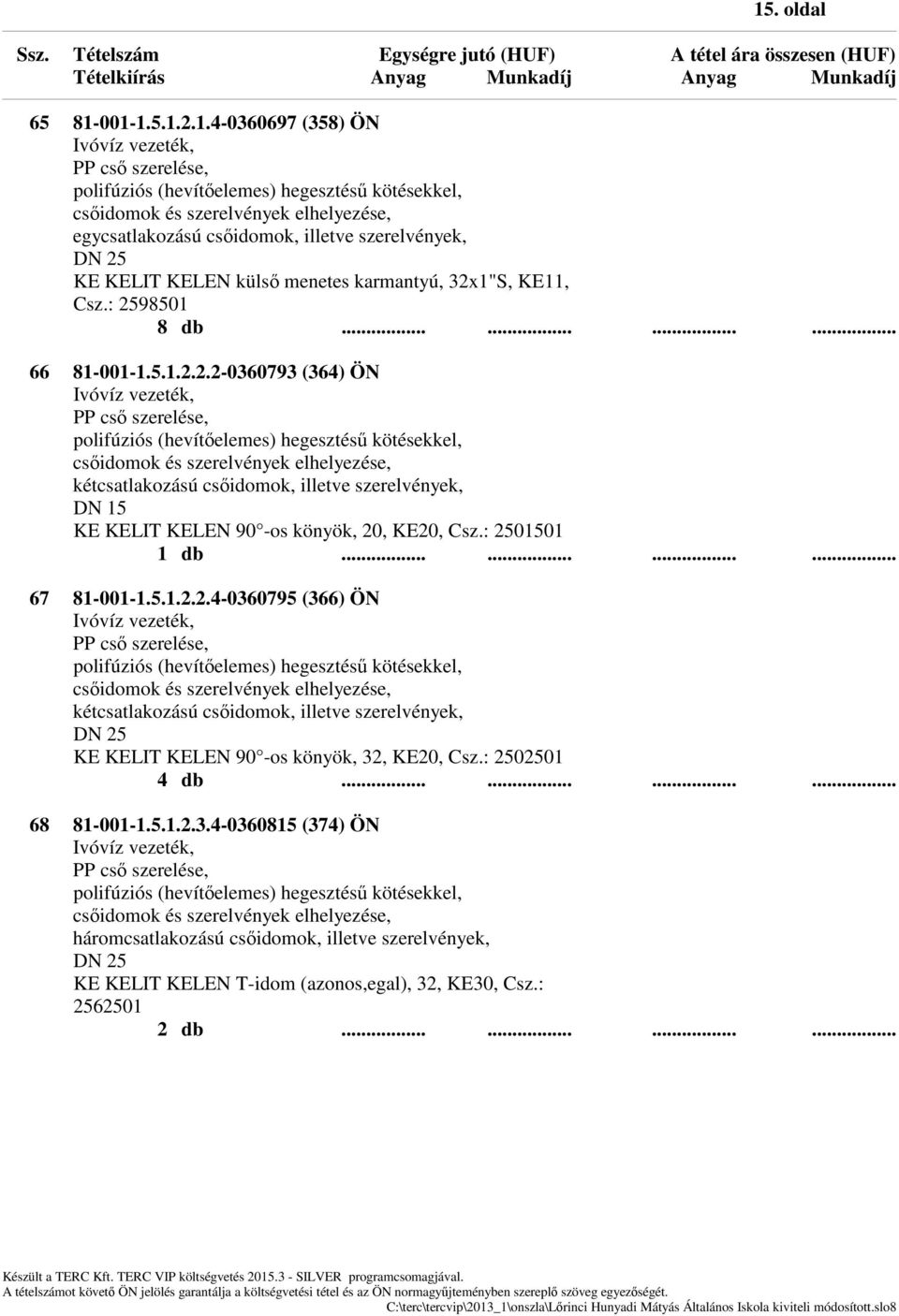 : 2501501 67 81-001-1.5.1.2.2.4-0360795 (366) ÖN PP cső szerelése, polifúziós (hevítőelemes) hegesztésű kötésekkel, kétcsatlakozású csőidomok, illetve szerelvények, DN 25 KE KELIT KELEN 90 -os könyök, 32, KE20, Csz.