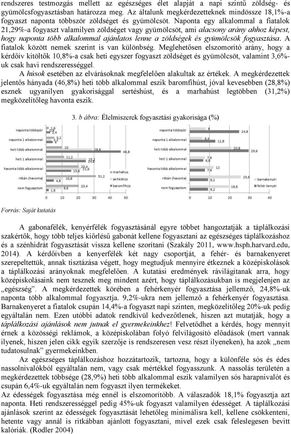 Naponta egy alkalommal a fiatalok 21,29%-a fogyaszt valamilyen zöldséget vagy gyümölcsöt, ami alacsony arány ahhoz képest, hogy naponta több alkalommal ajánlatos lenne a zöldségek és gyümölcsök