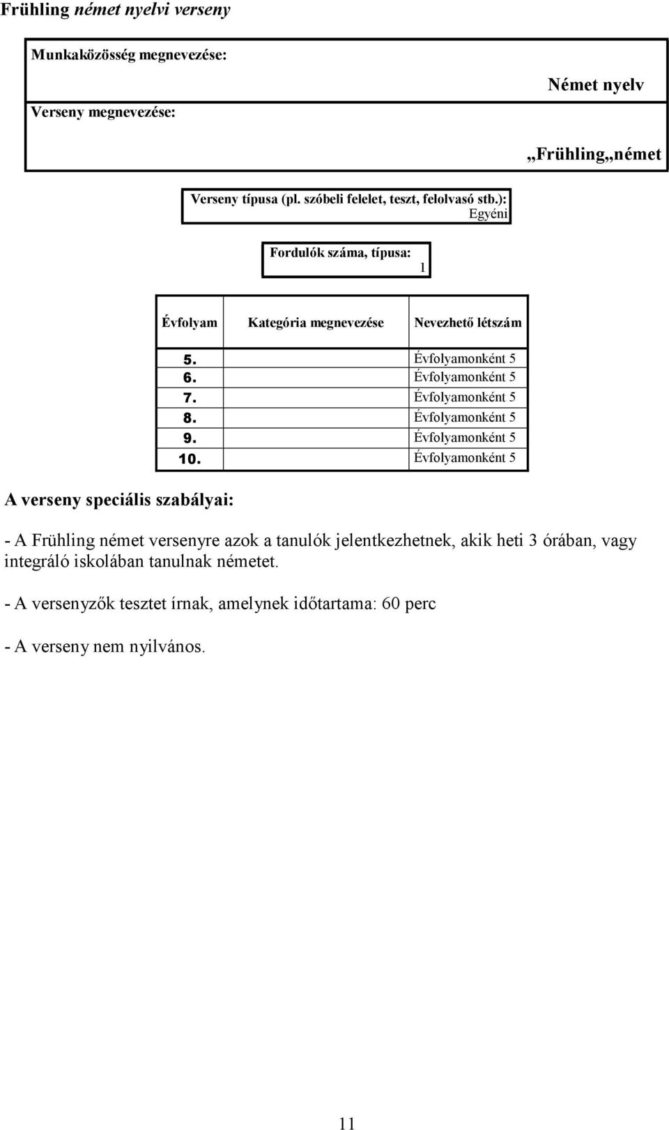 Évfolyamonként 5 9. Évfolyamonként 5 10.