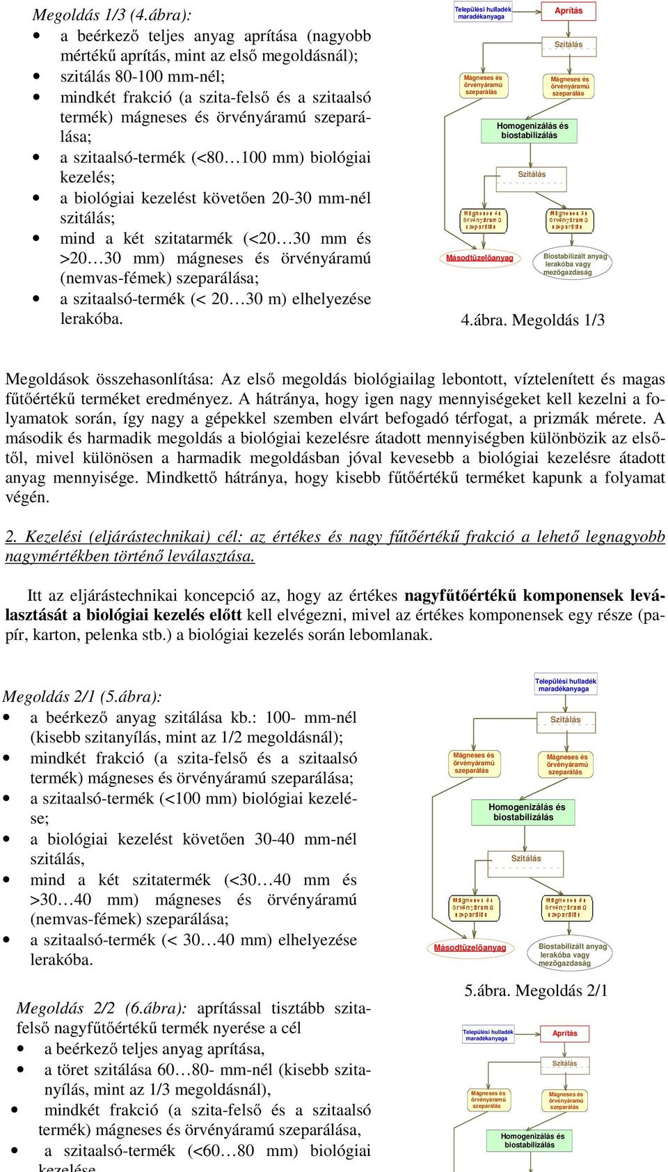 szeparálása; a szitaalsó-termék (<80 100 mm) biológiai kezelés; a biológiai kezelést követően 20-30 mm-nél szitálás; mind a két szitatarmék (<20 30 mm és >20 30 mm) mágneses és örvényáramú