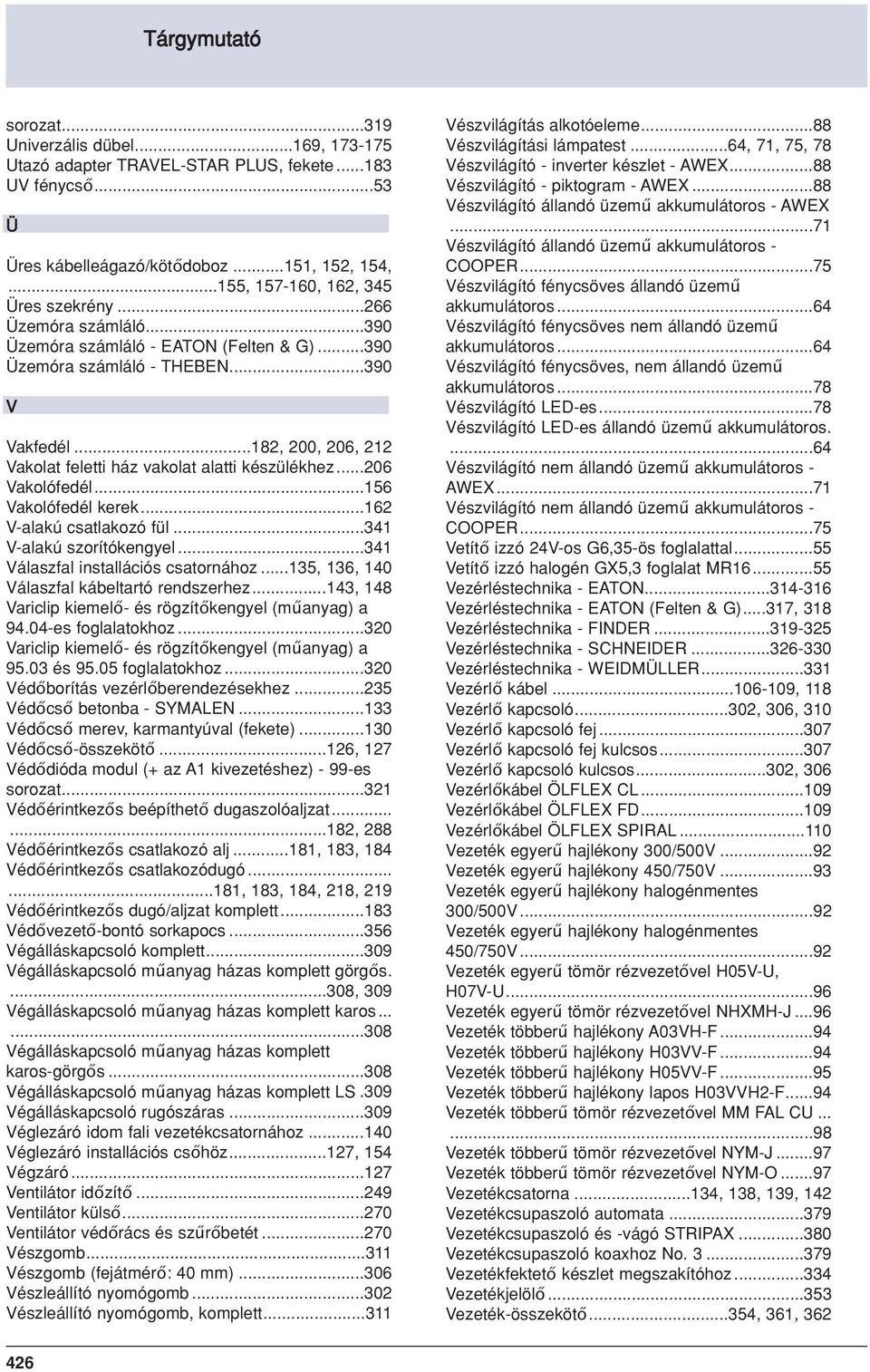 ..156 Vakolófedél kerek...162 V-alakú csatlakozó fül...341 V-alakú szorítókengyel...341 Válaszfal installációs csatornához...135, 136, 140 Válaszfal kábeltartó rendszerhez.