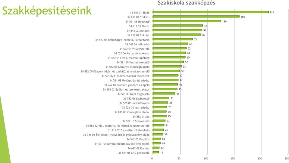 02 Finommechanikai műszerész 34 521 08 Mezőgazdasági gépész 34 762 01 Szociális gondozó és ápoló 34 582 03 Épület- és szerkezetlakatos 34 521 03 Gépi forgácsoló 21 582 01 Szobafestő 34 525 03